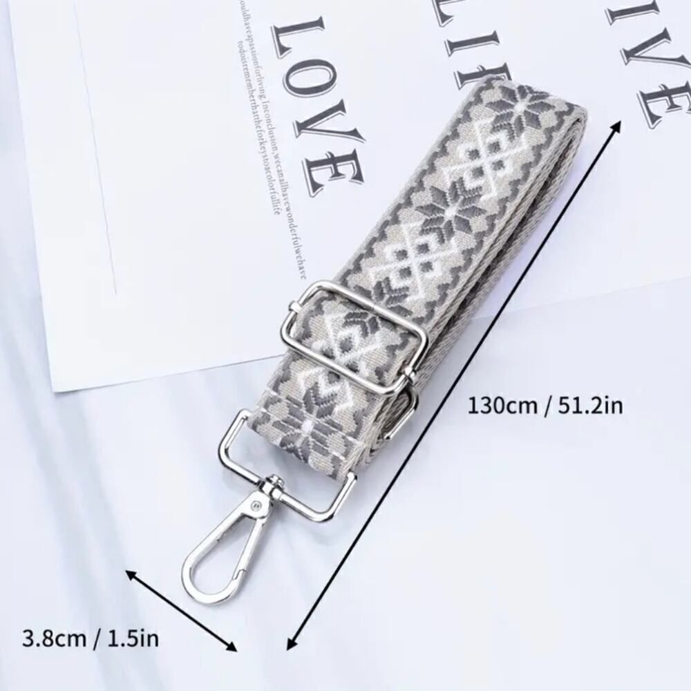 Chic Embroidered Adjustable Bag Strap Beige and Grey - Picture 4 of 6